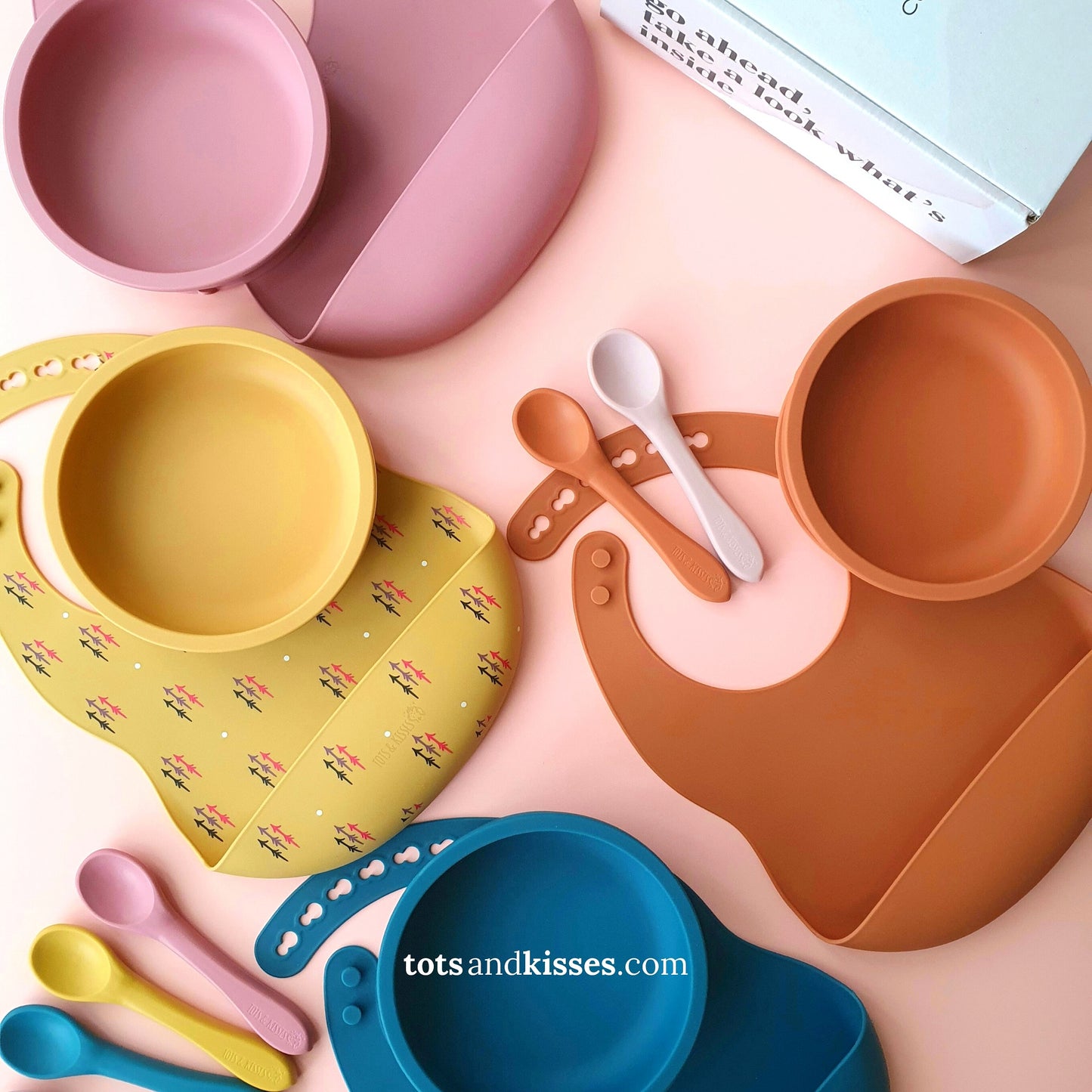 First Solids Bib, Bowl, Spoon Set in Blush