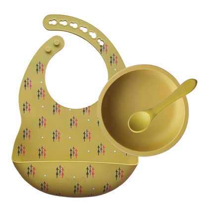 First Solids Bib, Bowl, Spoon Set in Cyber Yellow