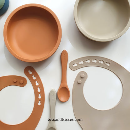 First Solids Bib, Bowl, Spoon Set in Clay